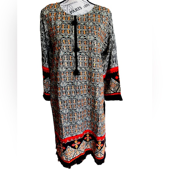 Beautiful beaded sequined Indian Pakistani knee length dress with slits Sz M - Picture 1 of 14